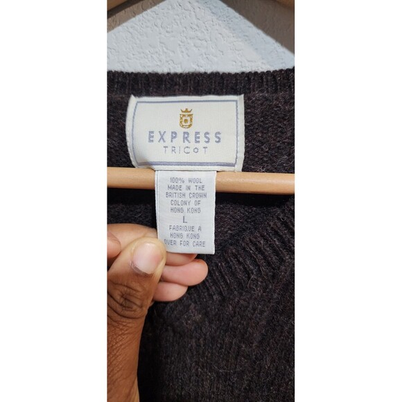 Vintage Express Tricot Men’s Sweater 100% Wool Woven Gray Size Large - Picture 5 of 9